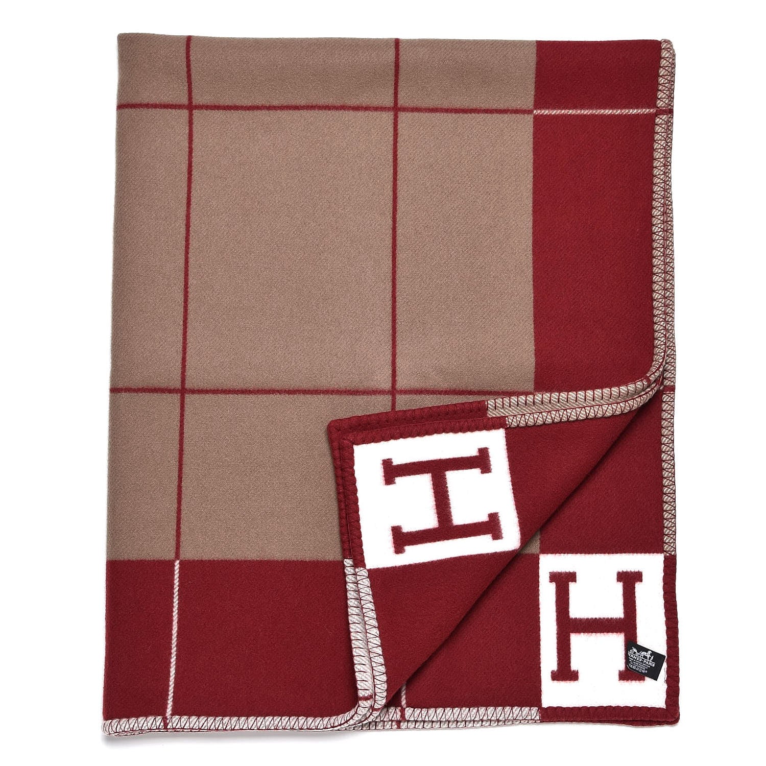 Hermes Wool Cashmere Avalon III Blanket Ecru Rouge H 2 of 3