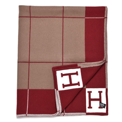 Hermes Wool Cashmere Avalon III Blanket Ecru Rouge H 2 of 3
