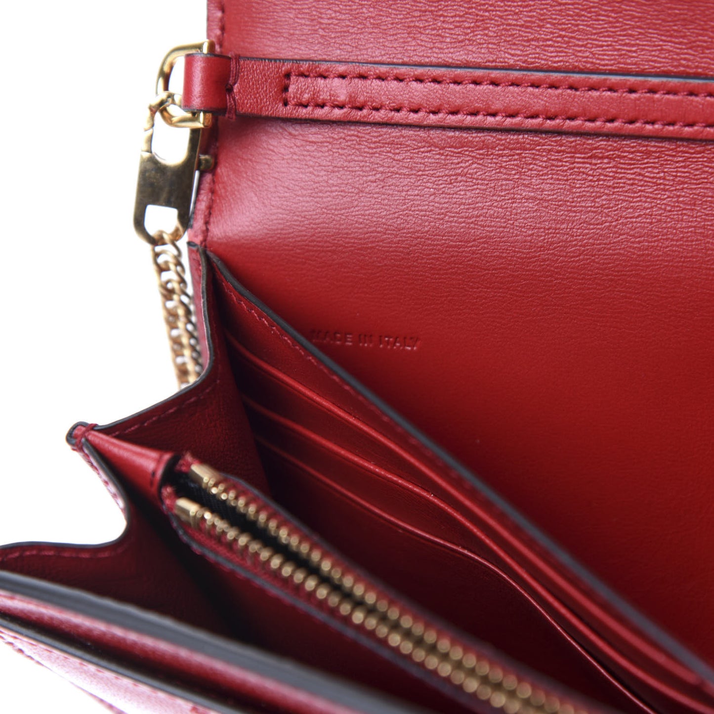Goatskin Quilted GV3 Chain Wallet Vermillon