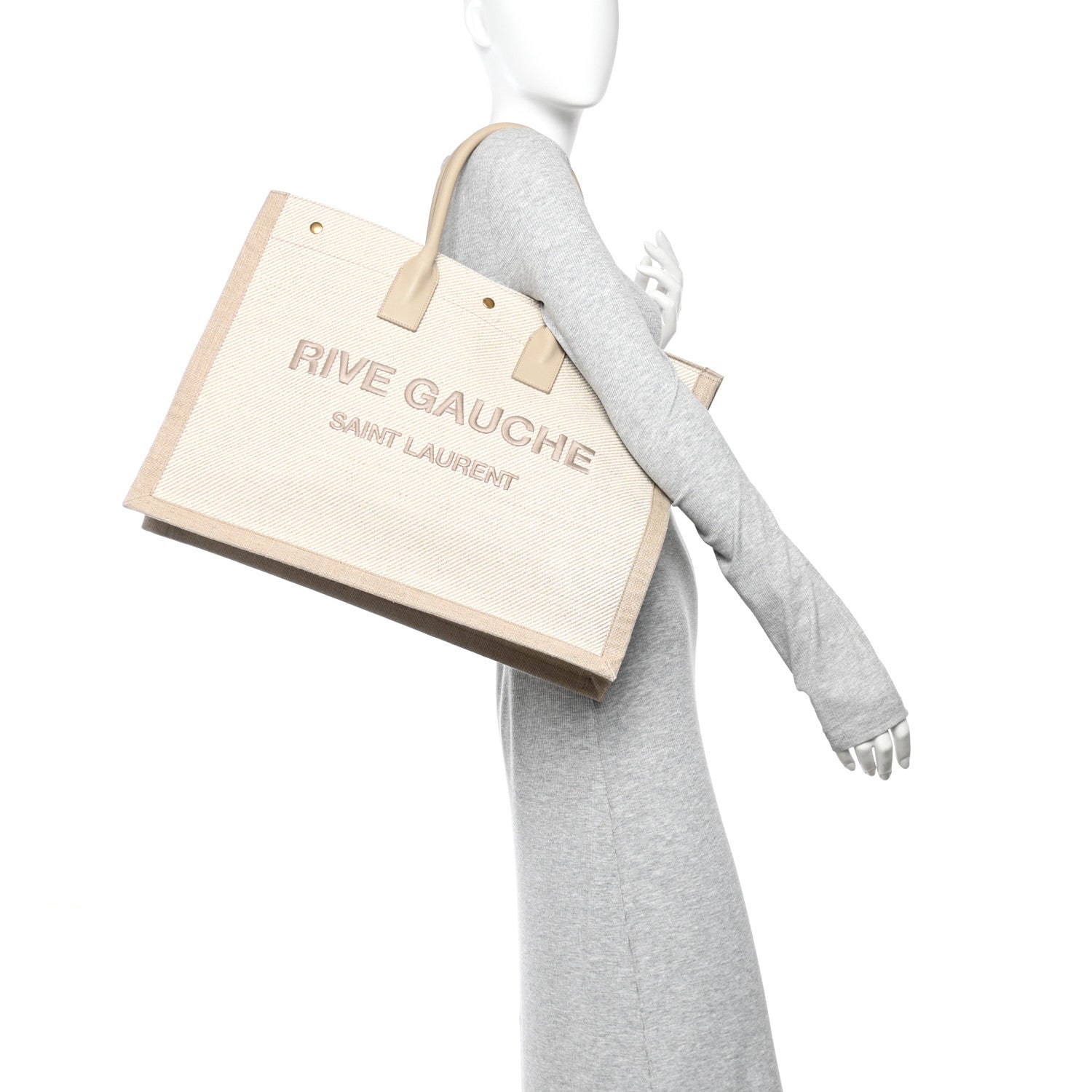 Saint Laurent Linen Calfskin Rive Gauche Tote Beige Sea Salt 2 of 10