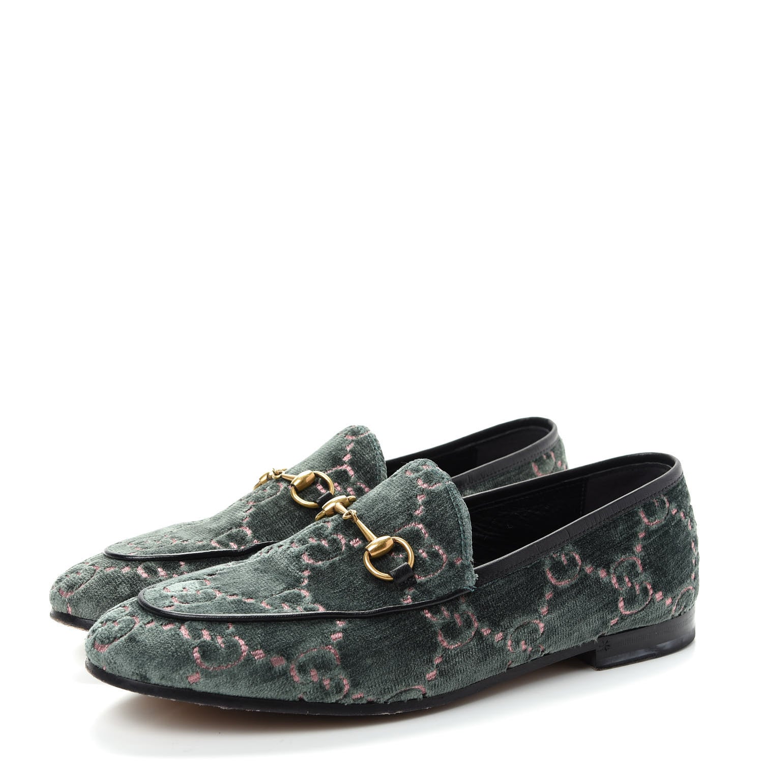Gucci Velvet Malaga Kid GG Monogram Horsebit Womens Jordaan Loafers 39 Avio Dusty Pink Black 3 of 10
