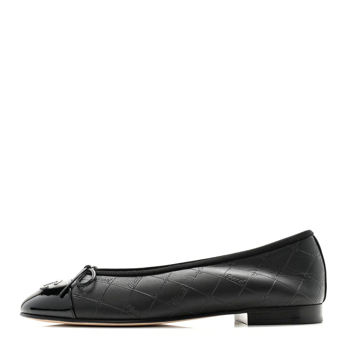 Printed Lambskin Patent Cap Toe Ballerina Flats 38 Black