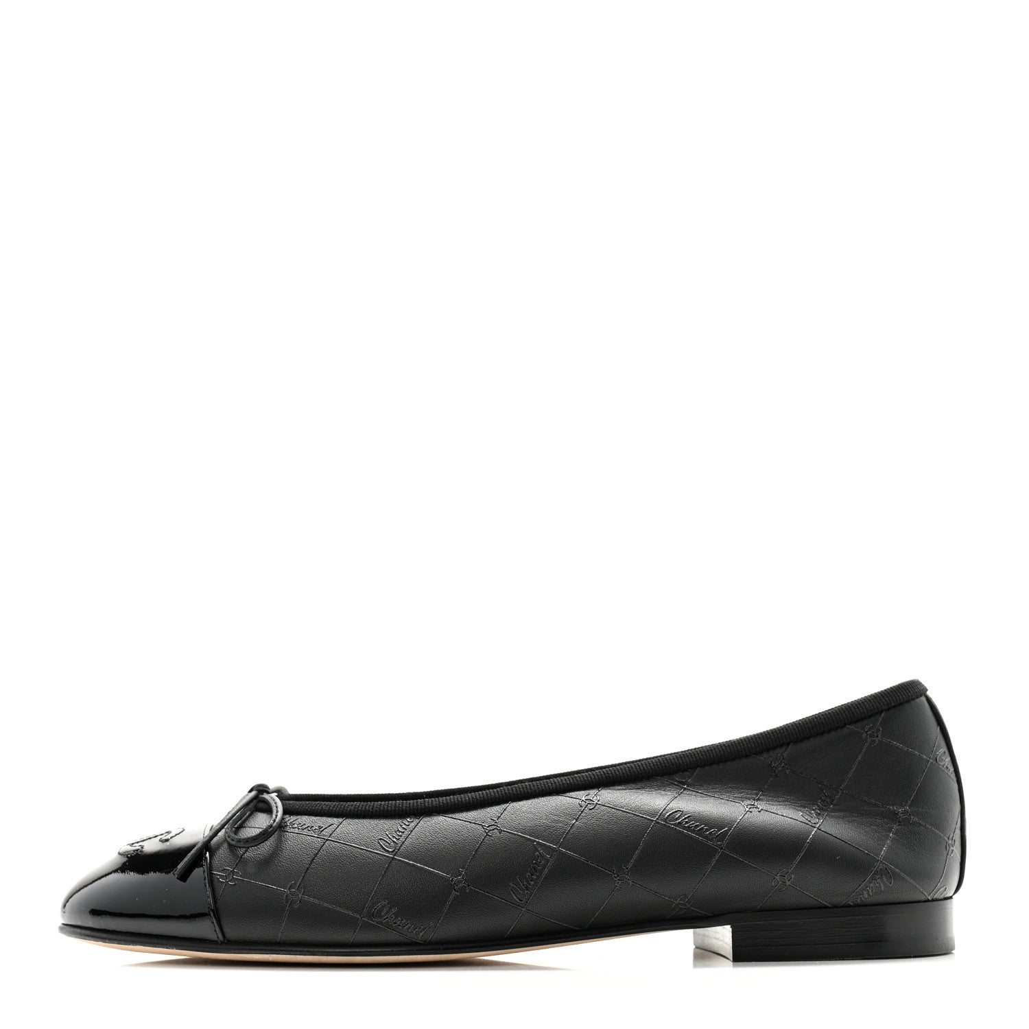 Chanel Printed Lambskin Patent Cap Toe Ballerina Flats 38 Black 1 of 11
