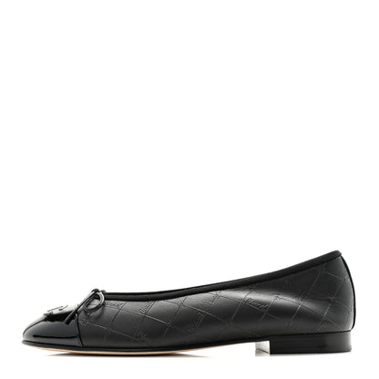 Chanel Printed Lambskin Patent Cap Toe Ballerina Flats 38 Black 1 of 11