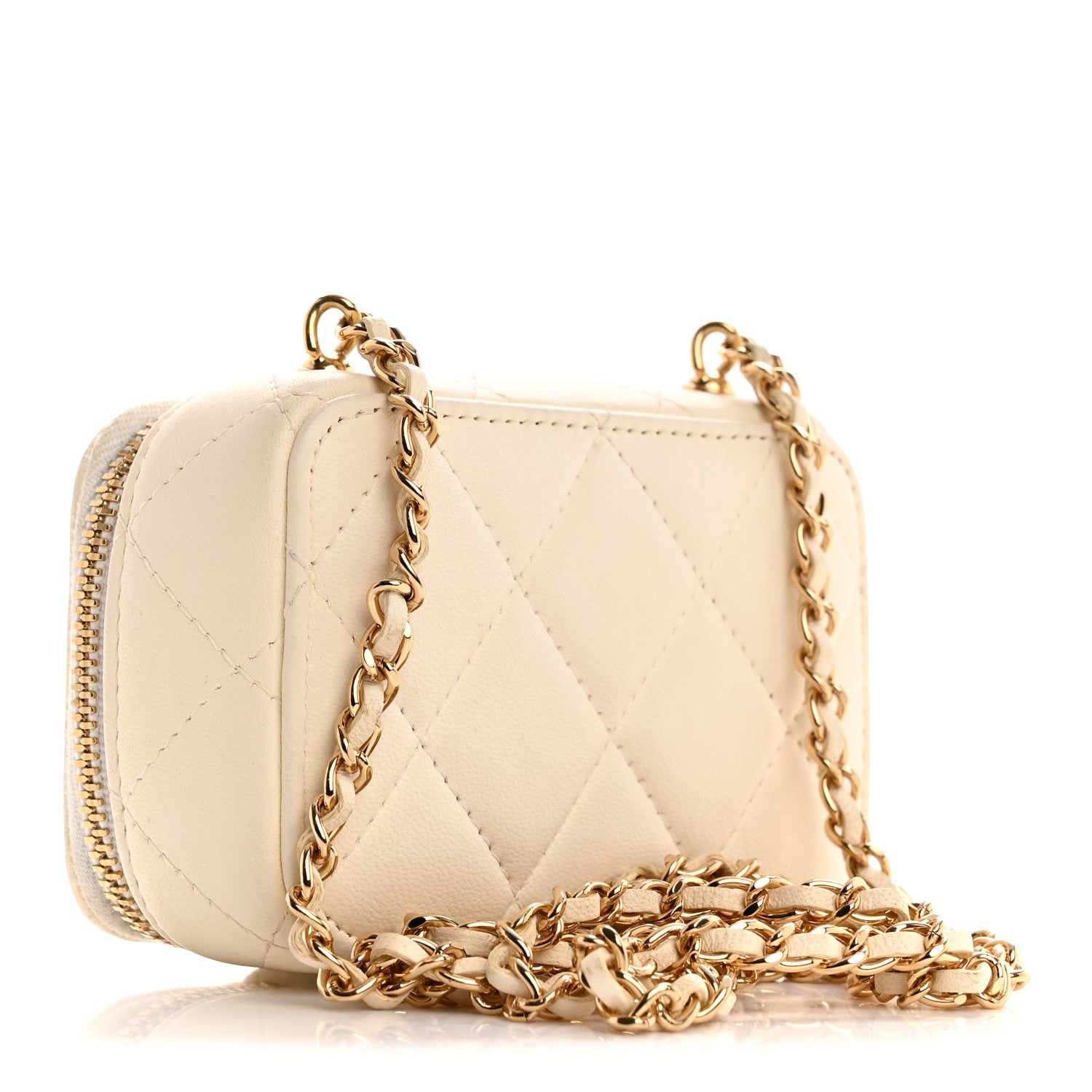 Chanel Lambskin Quilted Golden Plate Clutch With Chain White 3 of 11