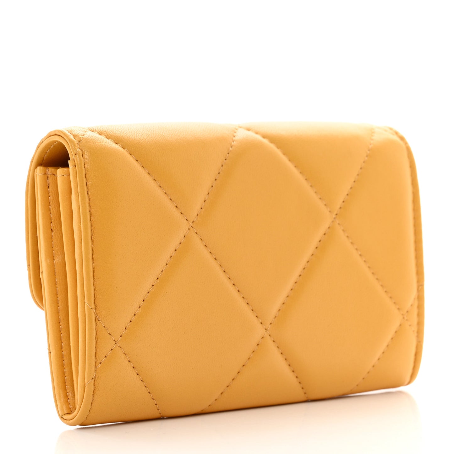 Lambskin Quilted Chanel 19 Flap Card Holder Yellow
