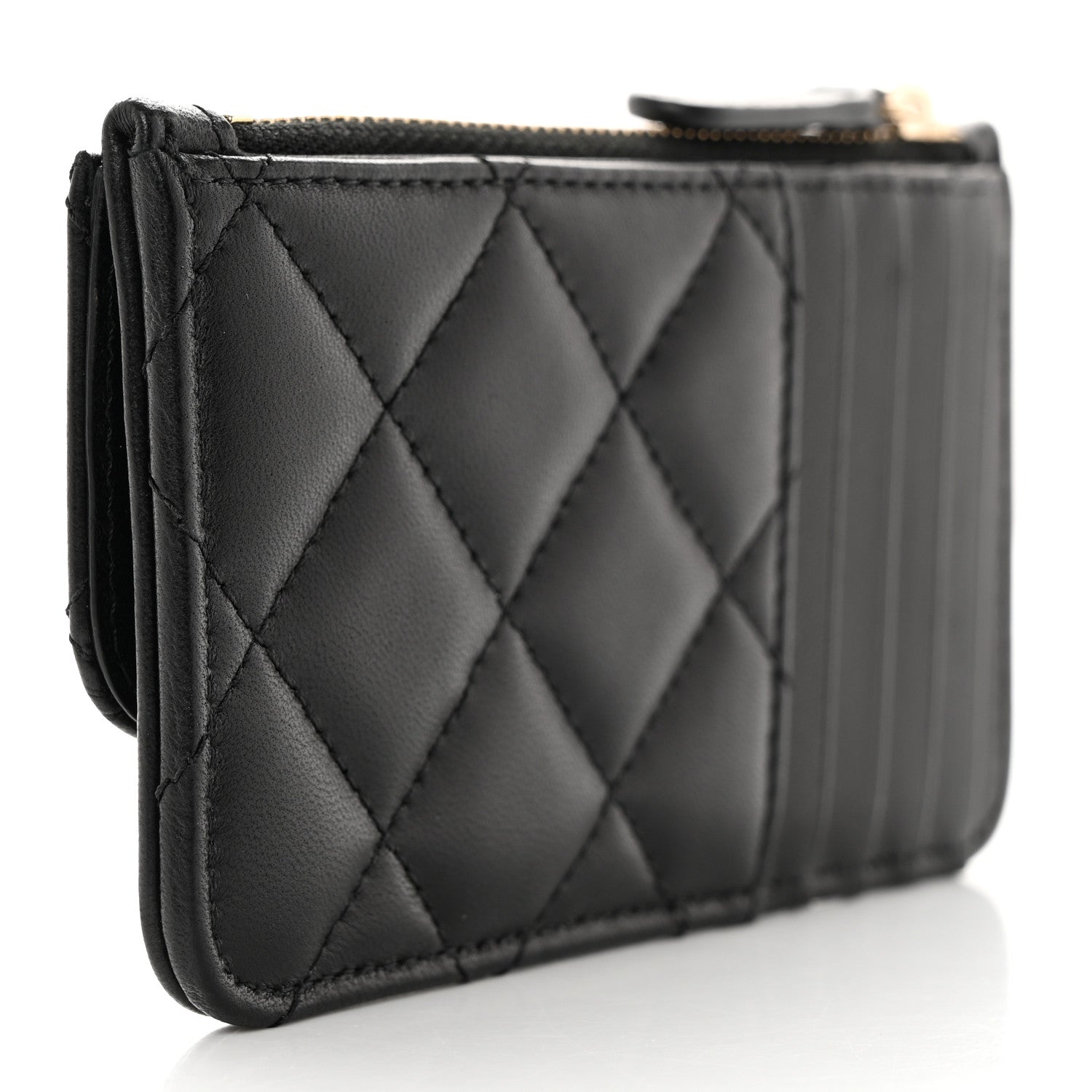 Chanel Lambskin Quilted Flap Zip Card Holder Black 3 of 8