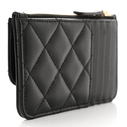 Chanel Lambskin Quilted Flap Zip Card Holder Black 3 of 8