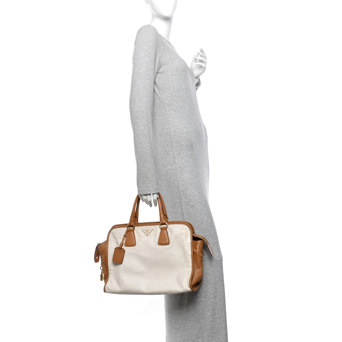 Prada Saffiano Bi-Color Tote Talco Caramel 2 of 11