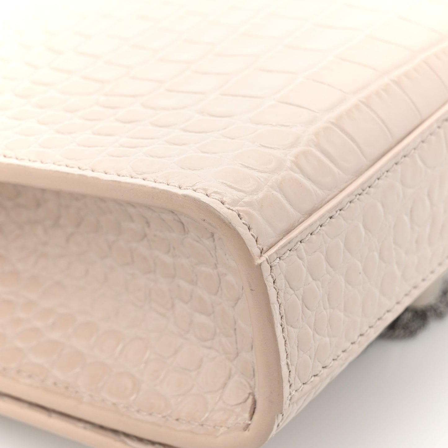 Calfskin Crocodile Embossed Small Classic Monogram Kate Tassel Satchel Crema Soft