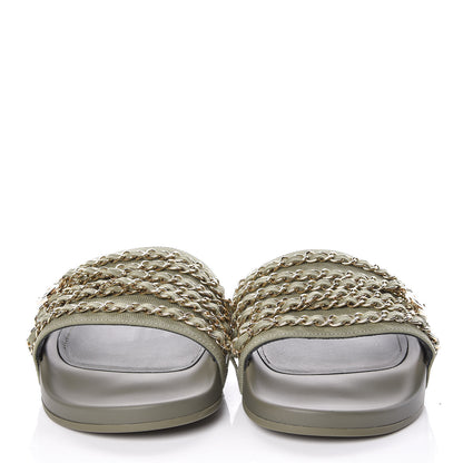 Chanel Canvas Chain Flat Sandals 42 Khaki 2 of 9