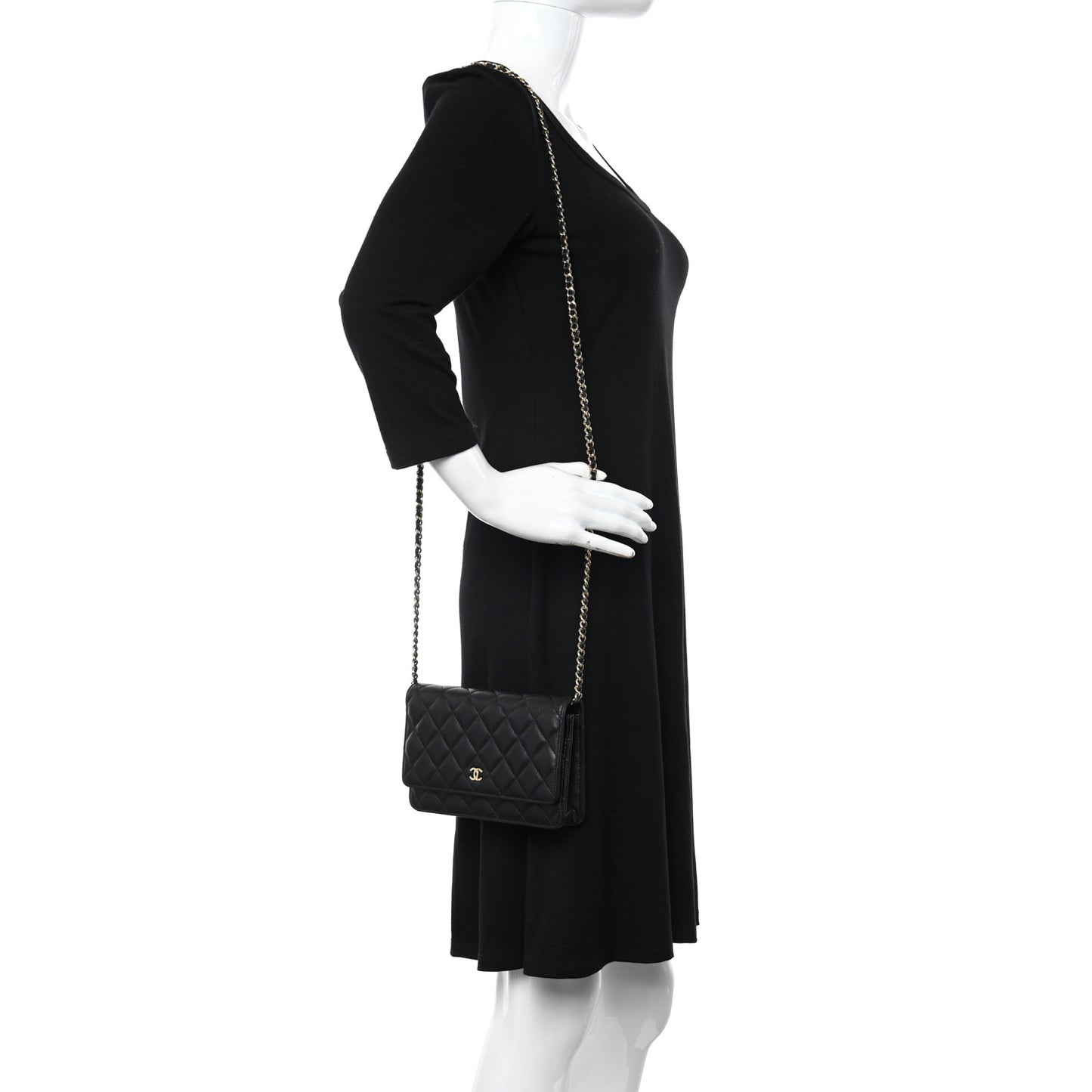 Lambskin Quilted Wallet On Chain WOC Black