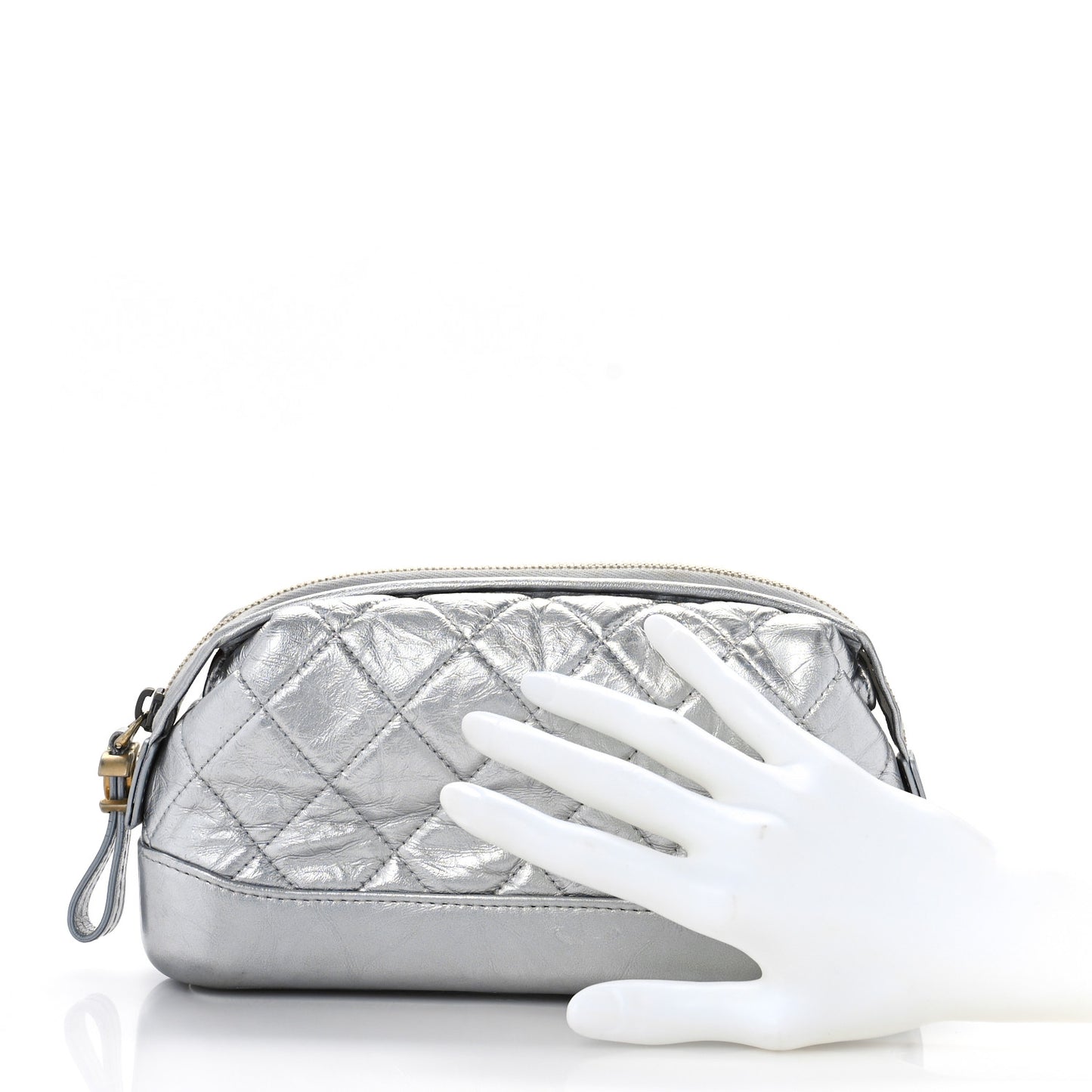 Metallic Calfskin Quilted Gabrielle Cosmetic Case Silver