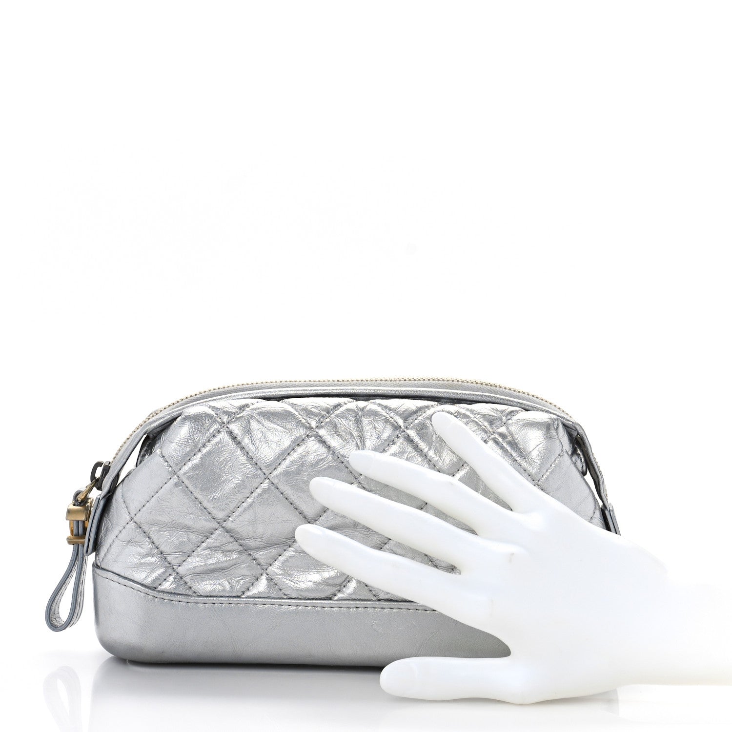 Chanel Metallic Calfskin Quilted Gabrielle Cosmetic Case Silver 2 of 10