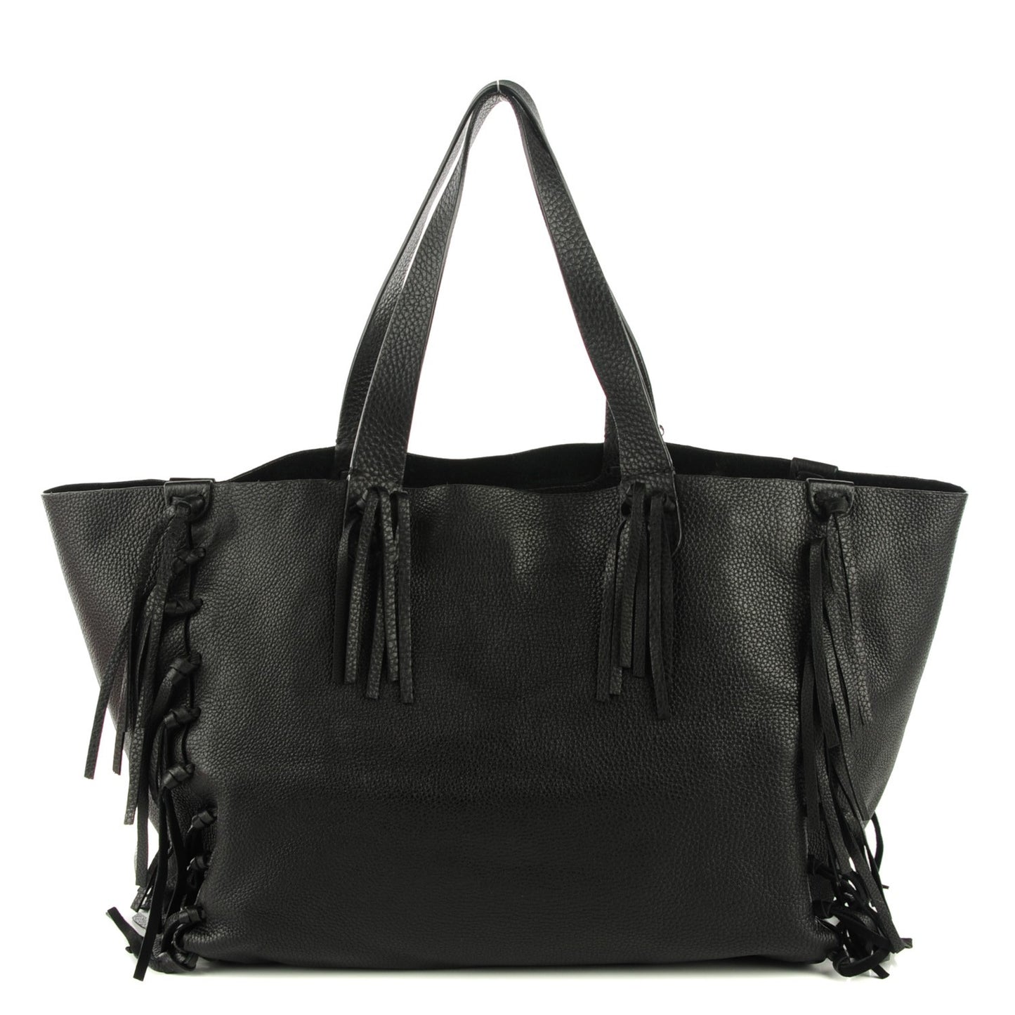 Grained Calfskin C-Rockee Fringe Tote Black