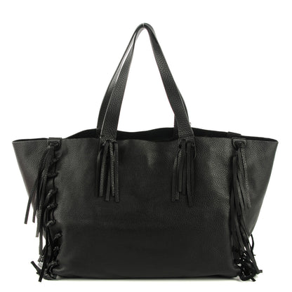 Valentino Garavani Grained Calfskin C-Rockee Fringe Tote Black 1 of 8