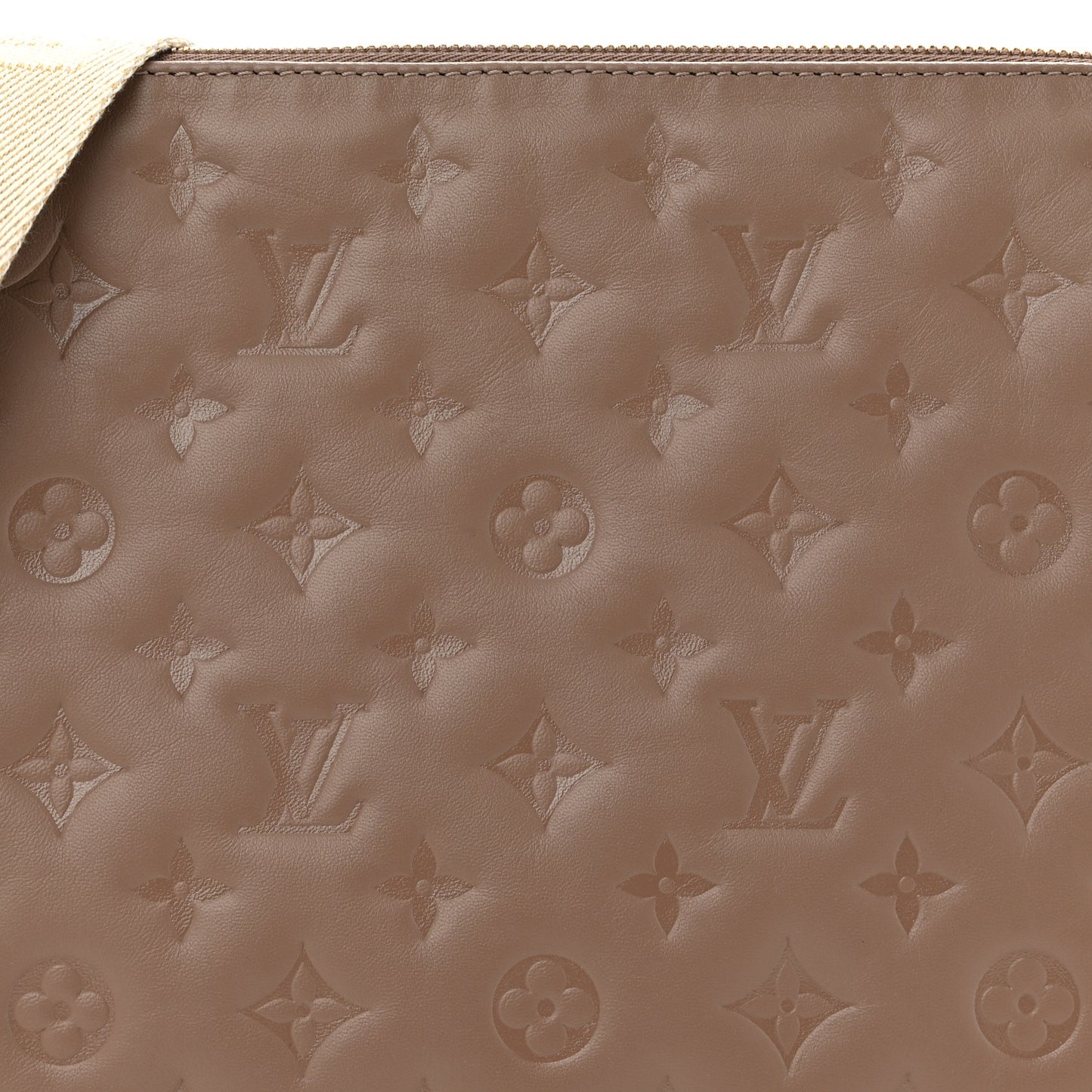 Lambskin Embossed Monogram Coussin MM Taupe