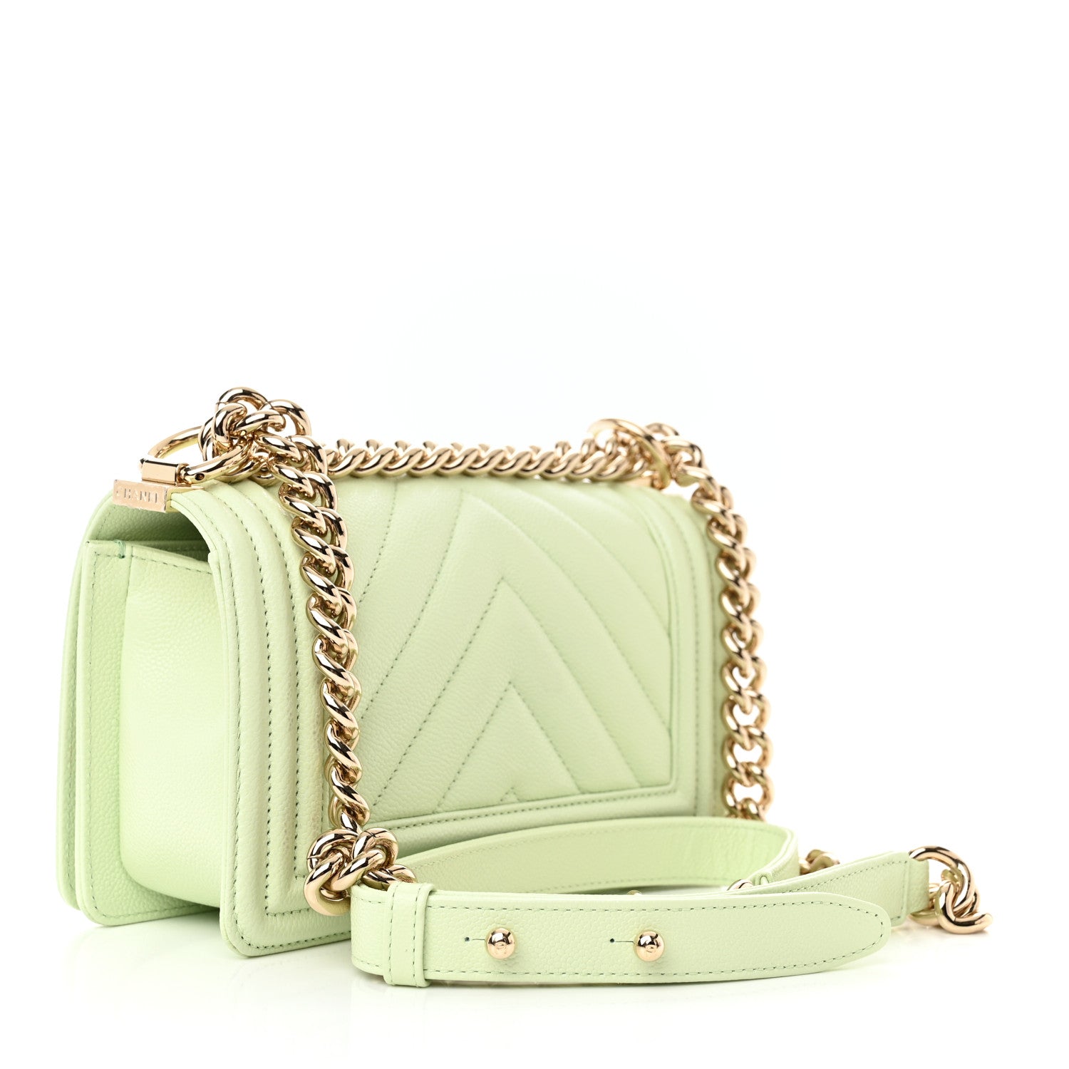 Chanel Caviar Chevron Quilted Small Boy Flap Light Green 3 of 11