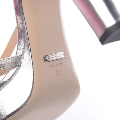 Gucci Metallic Nappa Crystal Zephyra Slingback Platform High Heel Sandals 39 Silver Gold 7 of 10