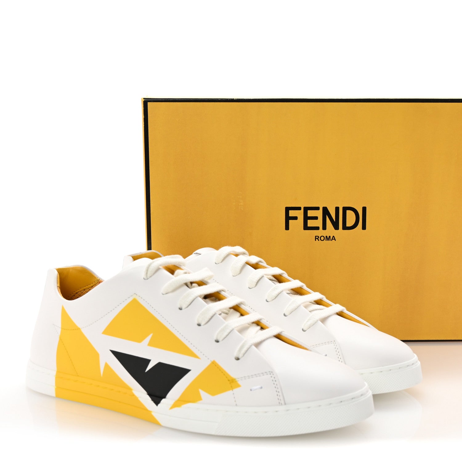 Fendi Calfskin Bugs Eye Print Mens Low Top Sneakers 9 White Giallo Black 10 of 10