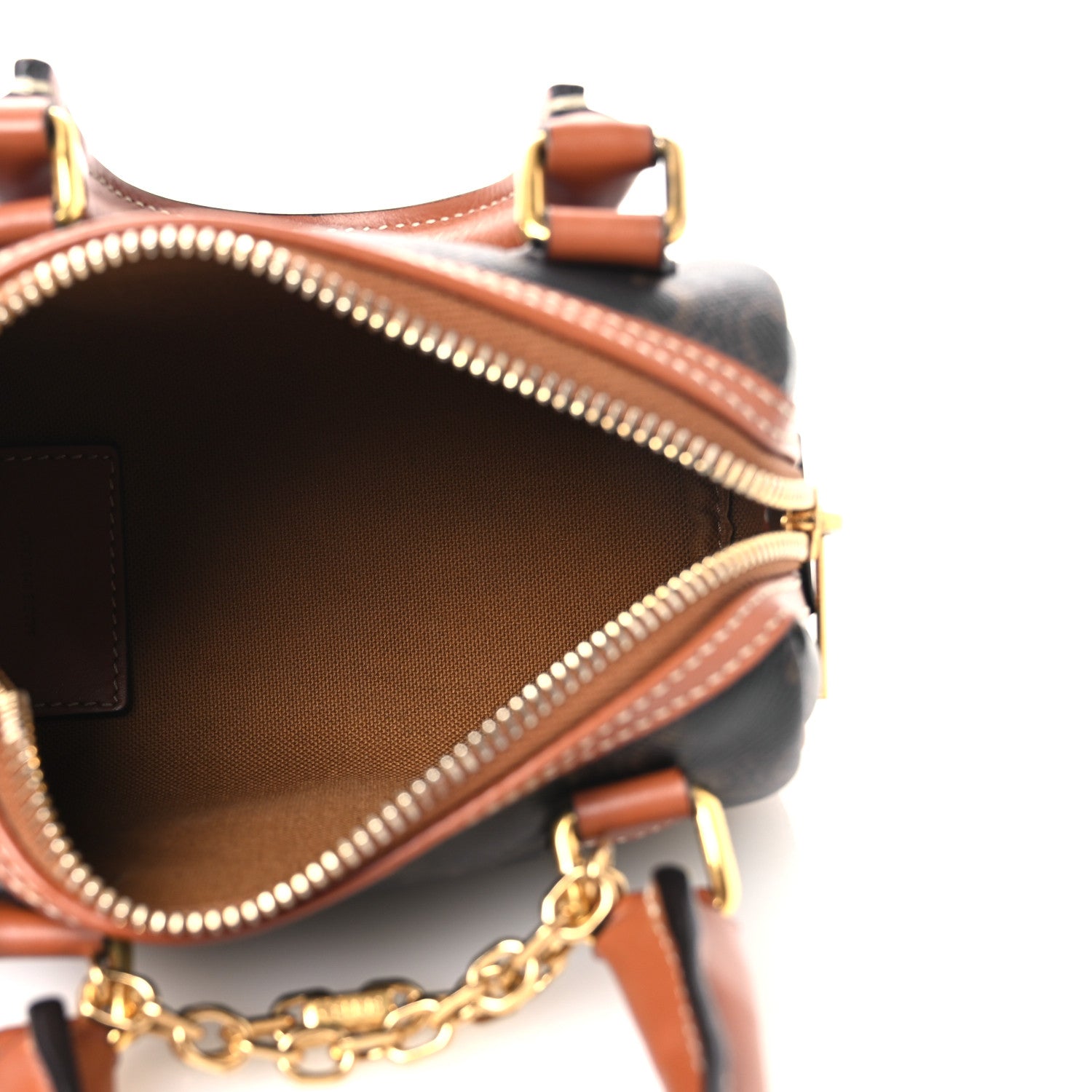 Celine Triomphe Canvas Calfskin Mini Boston Bag Tan 5 of 11