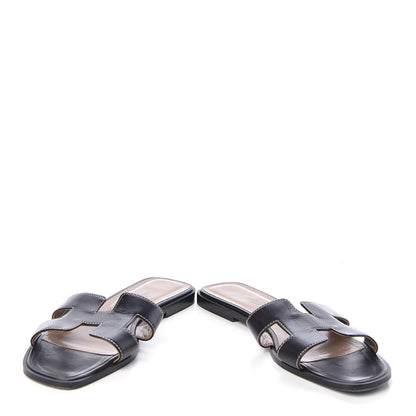 Hermes Box Calfskin Oran Sandals 39 Black 5 of 9