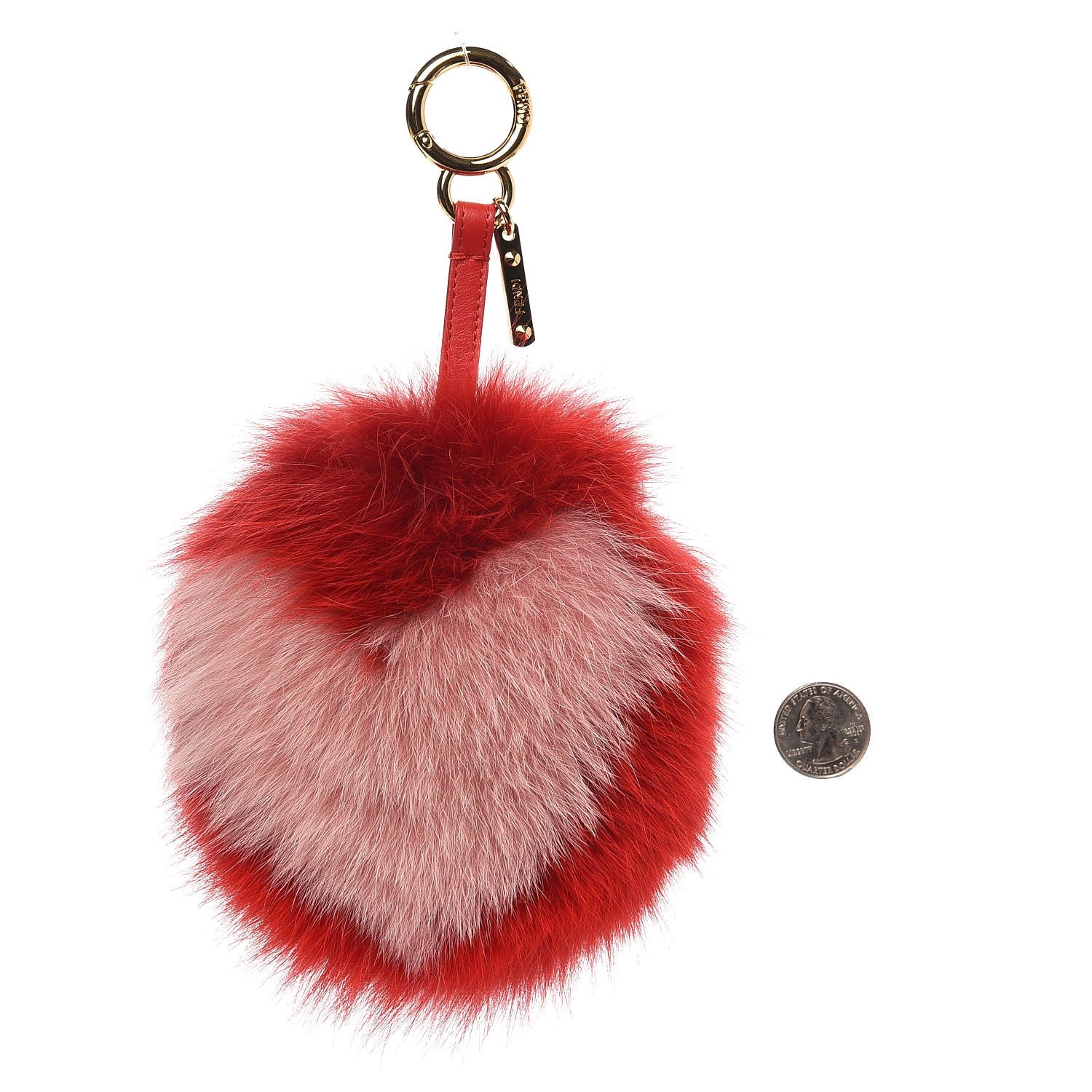 Fendi Fox Fur Shiny Nappa Heart Pom Pom Bag Charm Rosso Rosa 2 of 5