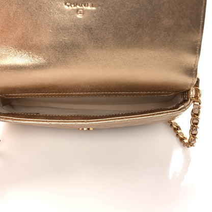 Chanel Metallic Lambskin Quilted Flap Phone Holder With Chain Gold 5 of 11