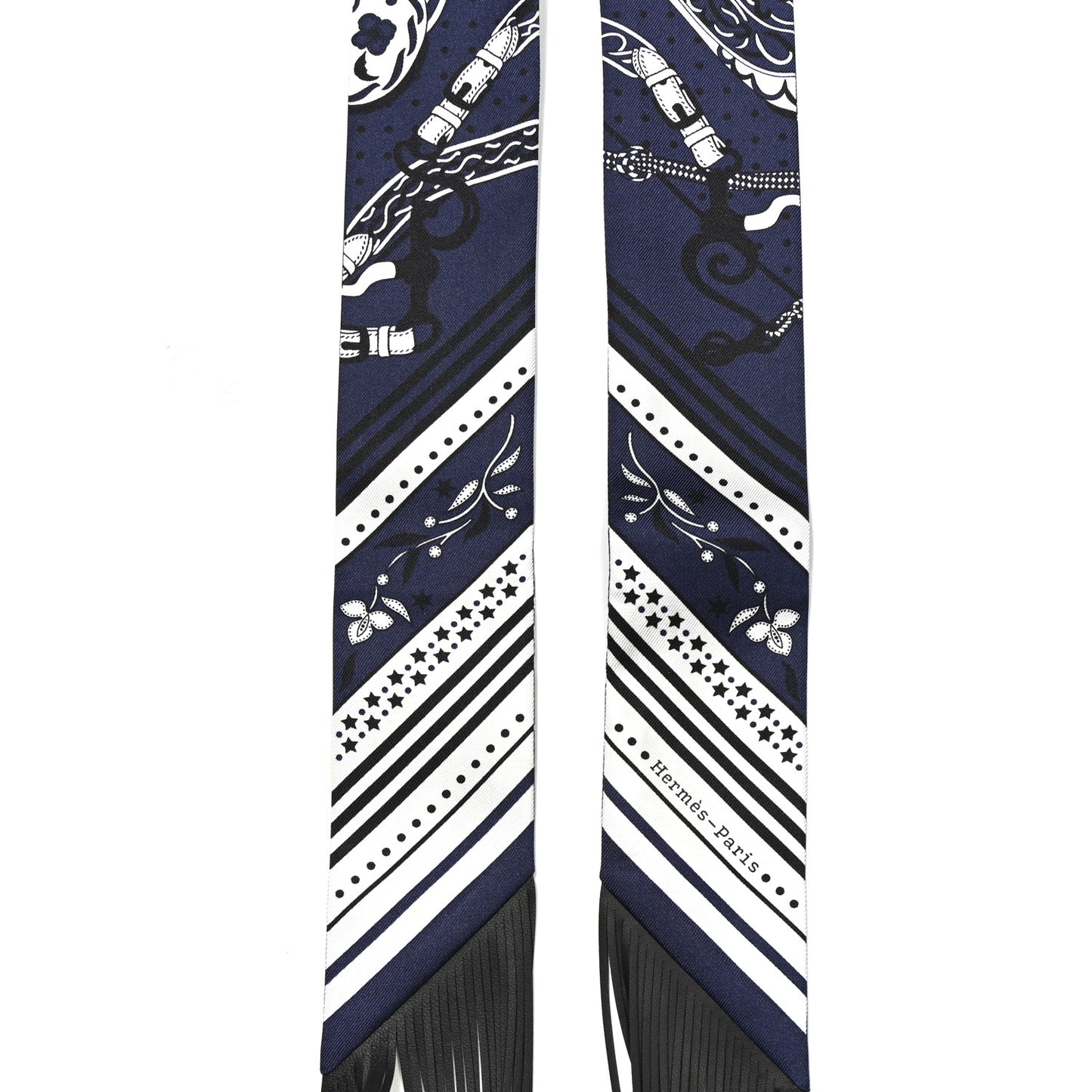 Silk Festival Des Amazones Bandana Fringed Twilly Bleu Black