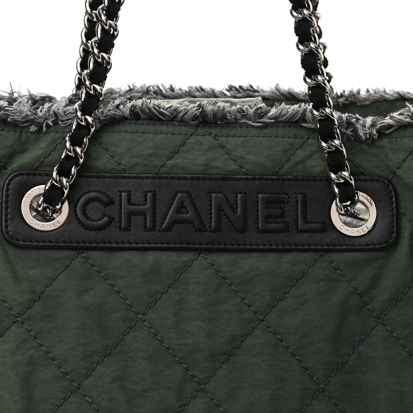 Canvas Stitched Tweed Large Tote Dark Green