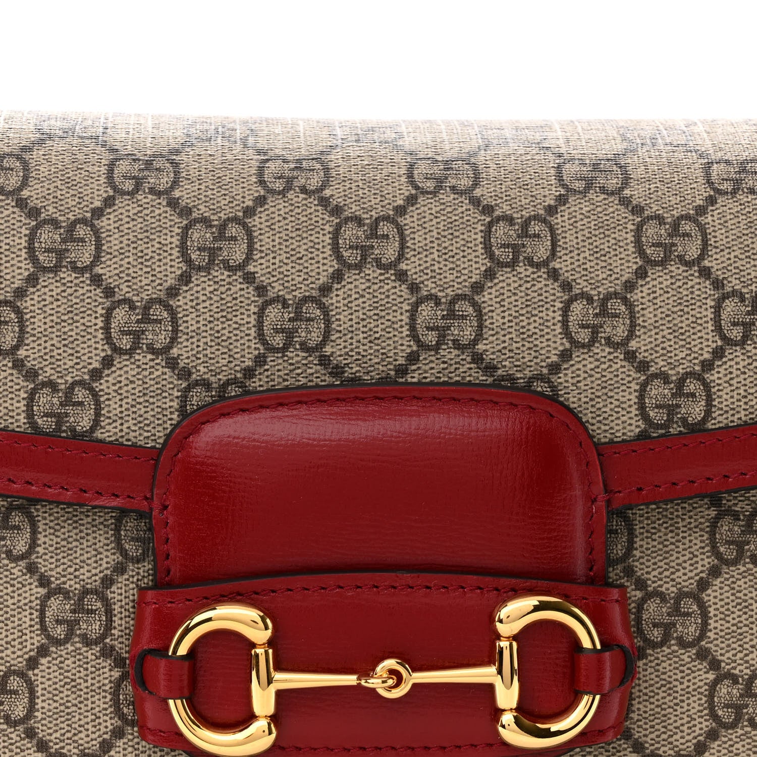 Gucci GG Supreme Monogram Azalea Calfskin Horsebit 1955 Shoulder Bag Beige Ebony New Cherry Red 9 of 14