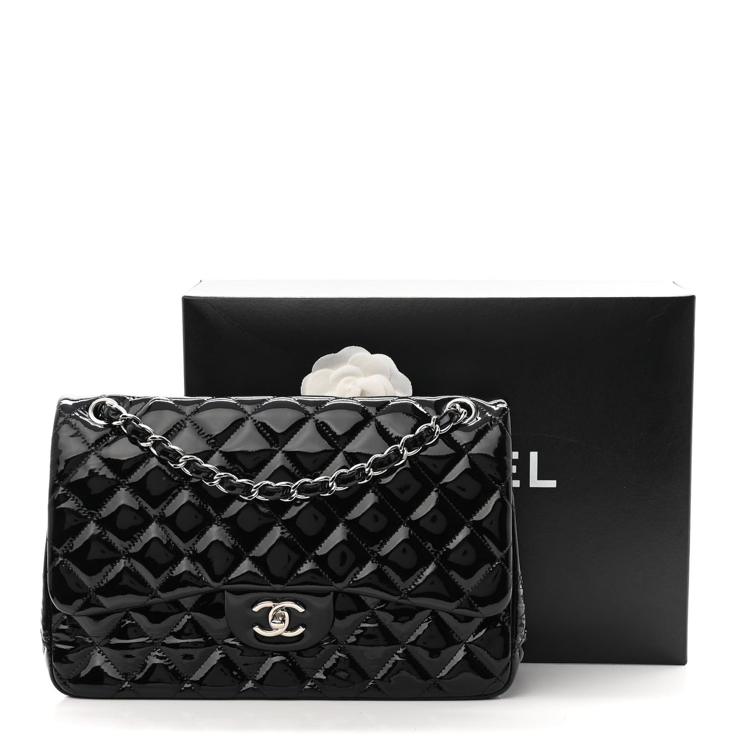 Patent Quilted Jumbo Double Flap Black