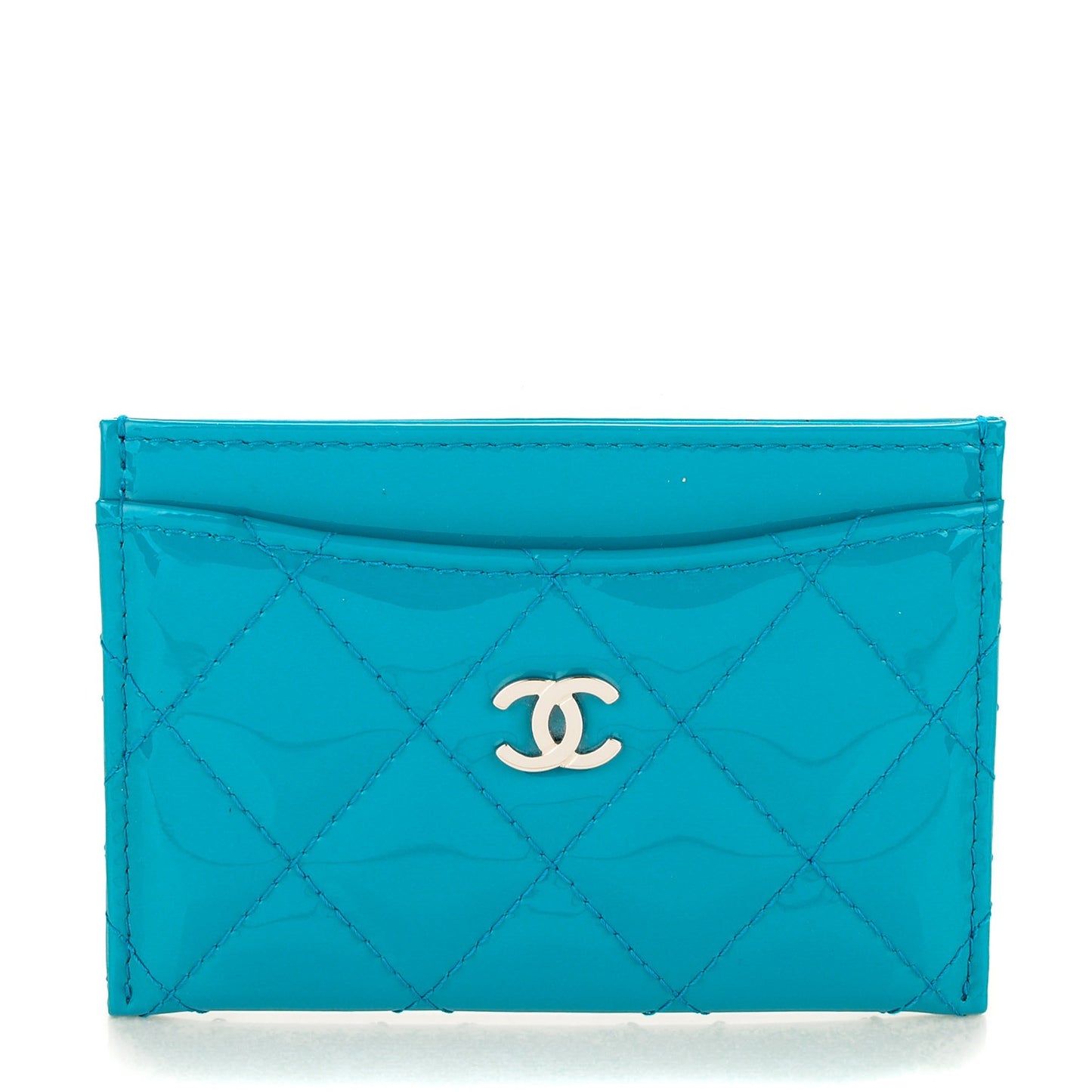 Patent Quilted Card Holder Turquoise