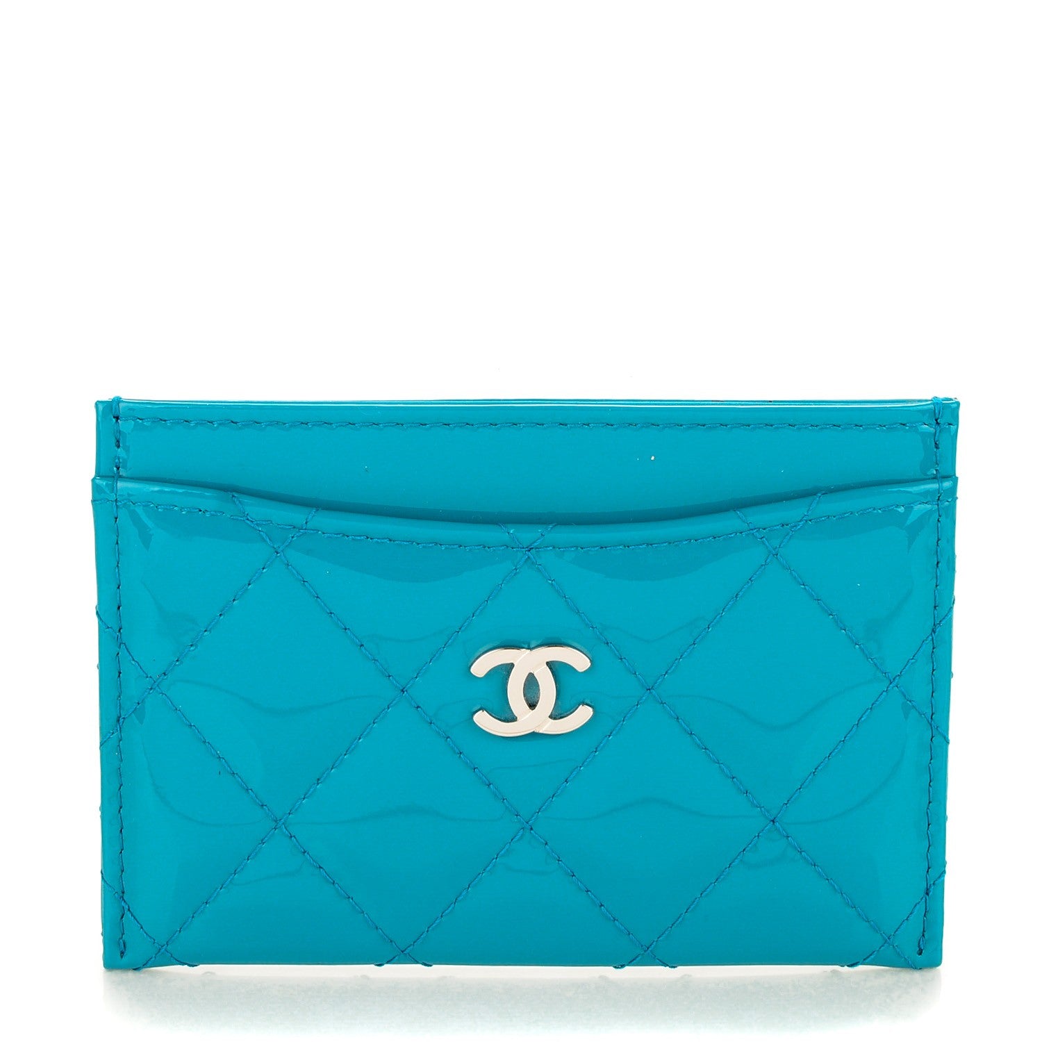 Chanel Patent Quilted Card Holder Turquoise 1 of 8