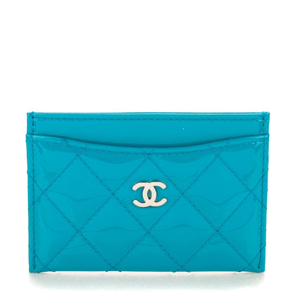 Chanel Patent Quilted Card Holder Turquoise 1 of 8