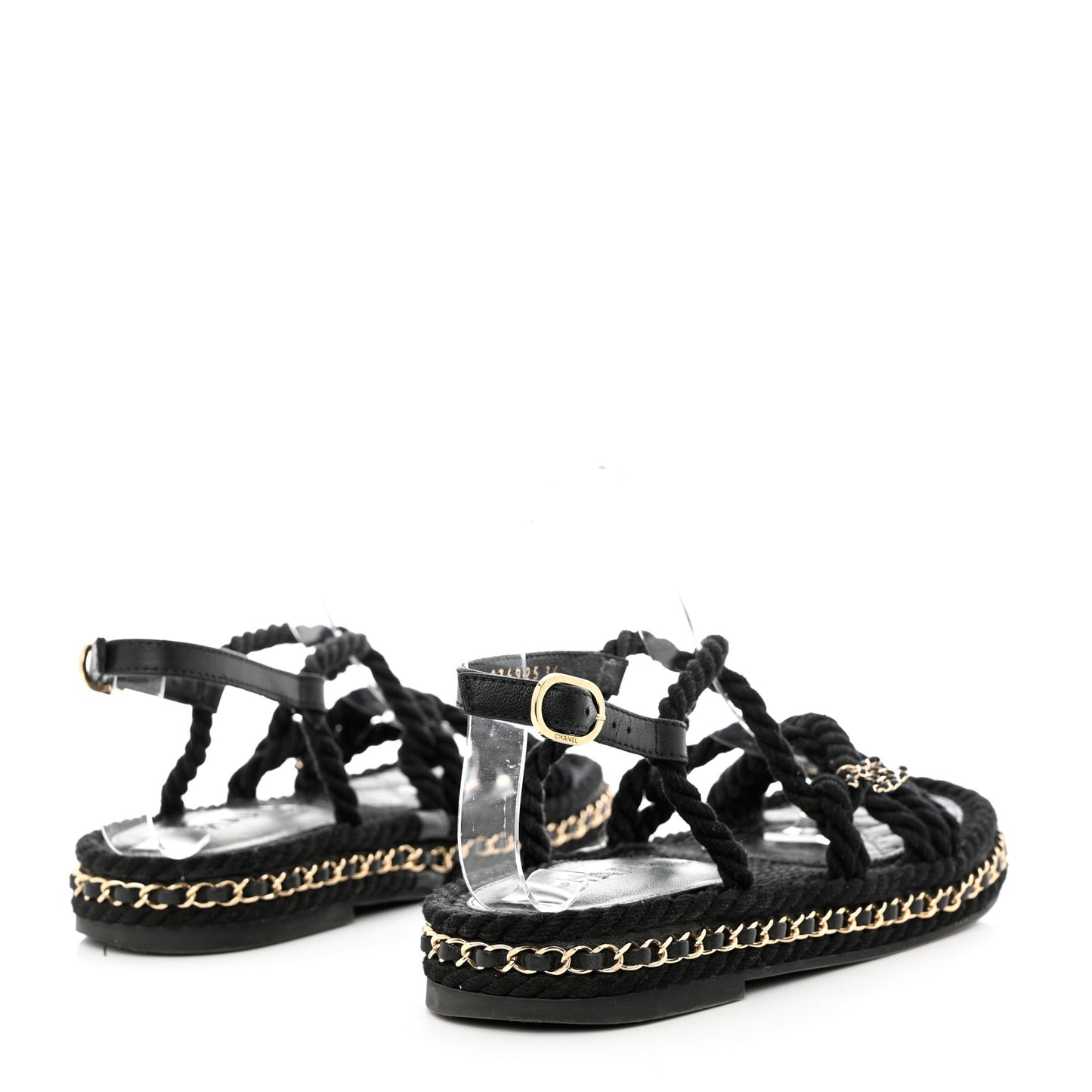 Lambskin Cord Chain CC Sandals 36 Black