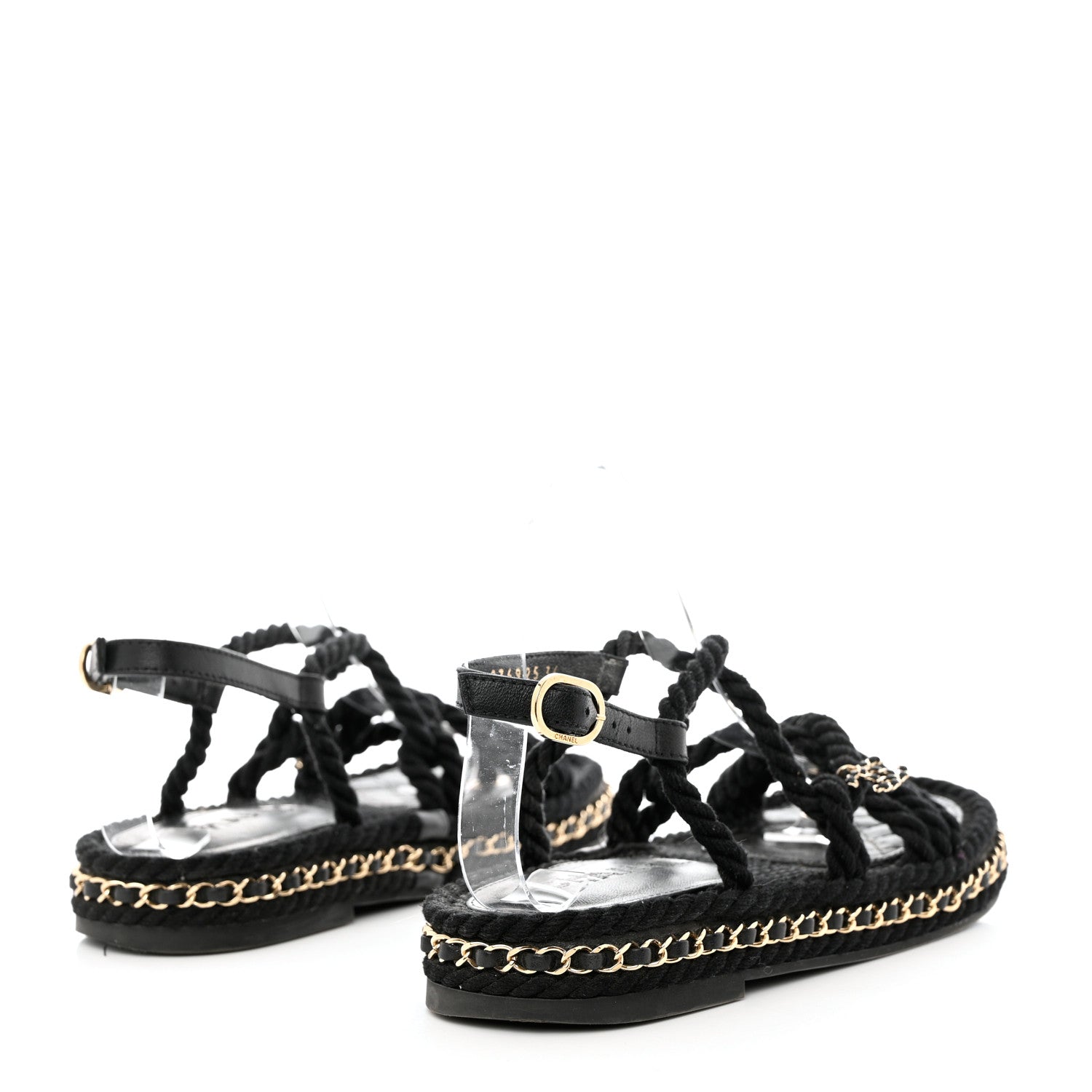 Chanel Lambskin Cord Chain CC Sandals 36 Black 4 of 12