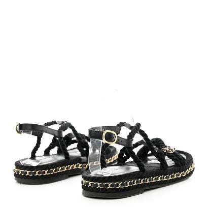 Chanel Lambskin Cord Chain CC Sandals 36 Black 4 of 12