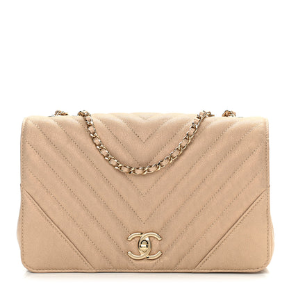 Chanel Metallic Caviar Chevron Quilted Medium Statement Flap Beige 1 of 10