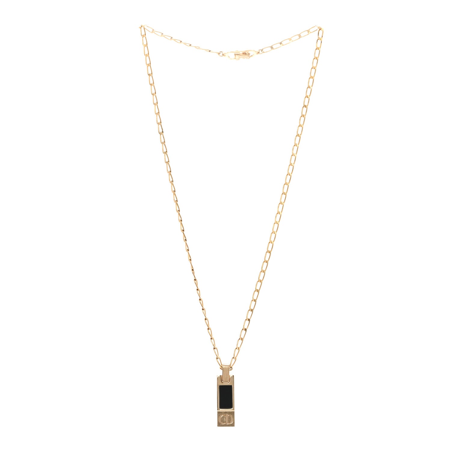 Christian Dior Metal CD Bar Necklace Gold Black 3 of 6