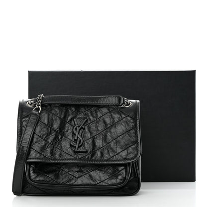 Saint Laurent Crinkled Calfskin Matelasse Monogram Baby Niki Chain Satchel Black 15 of 15