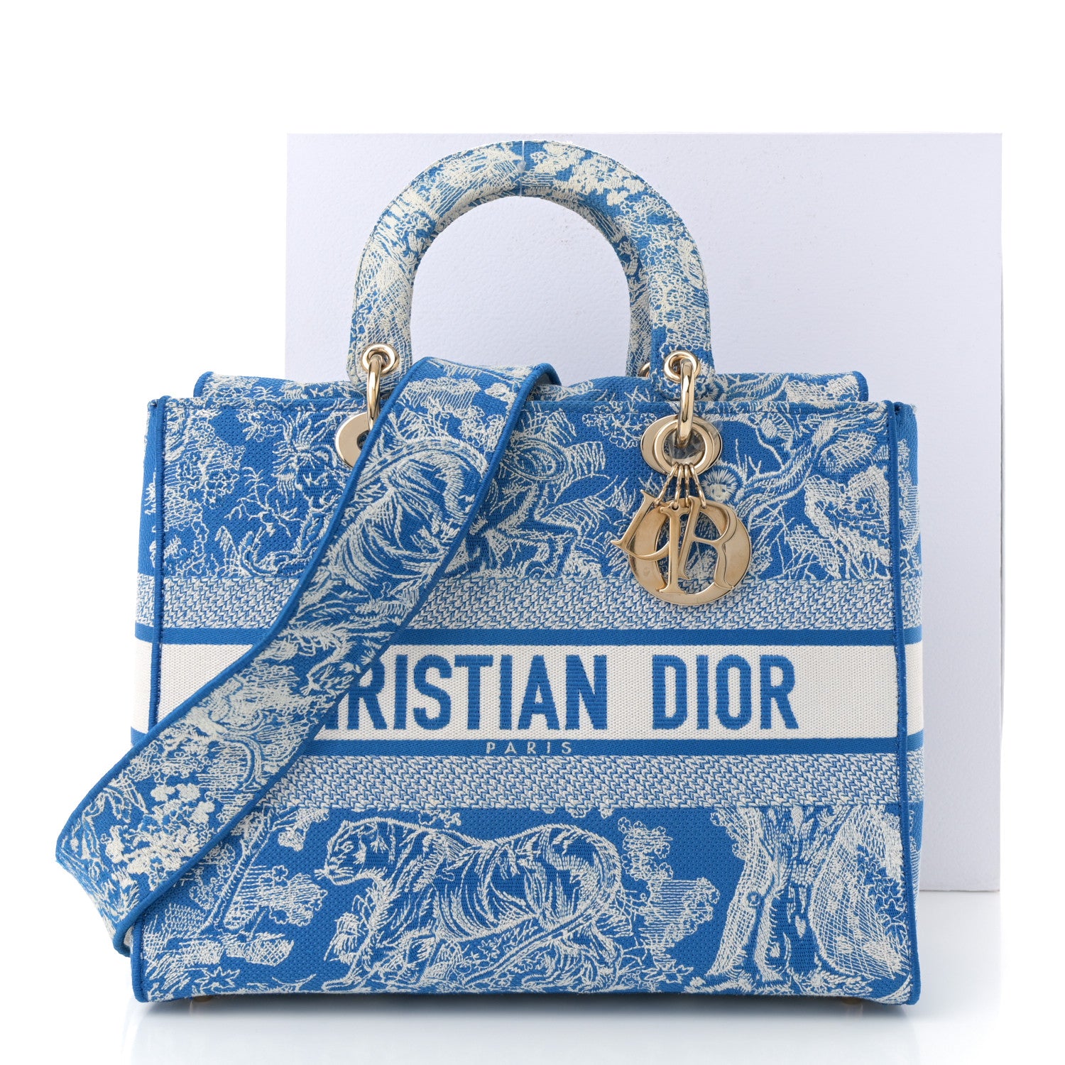 Christian Dior Toile de Jouy Embroidered Large Lady D-Lite Fluorescent Blue 14 of 14