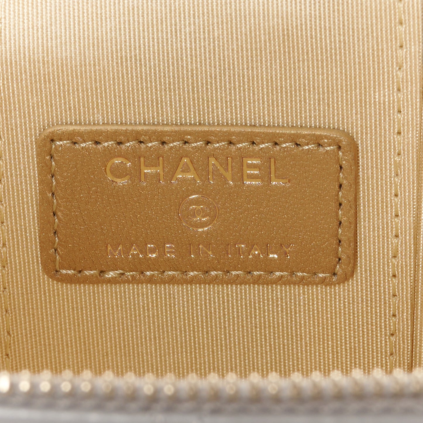 Lambskin Quilted Pearl Crush Mini Vanity Case With Chain Grey