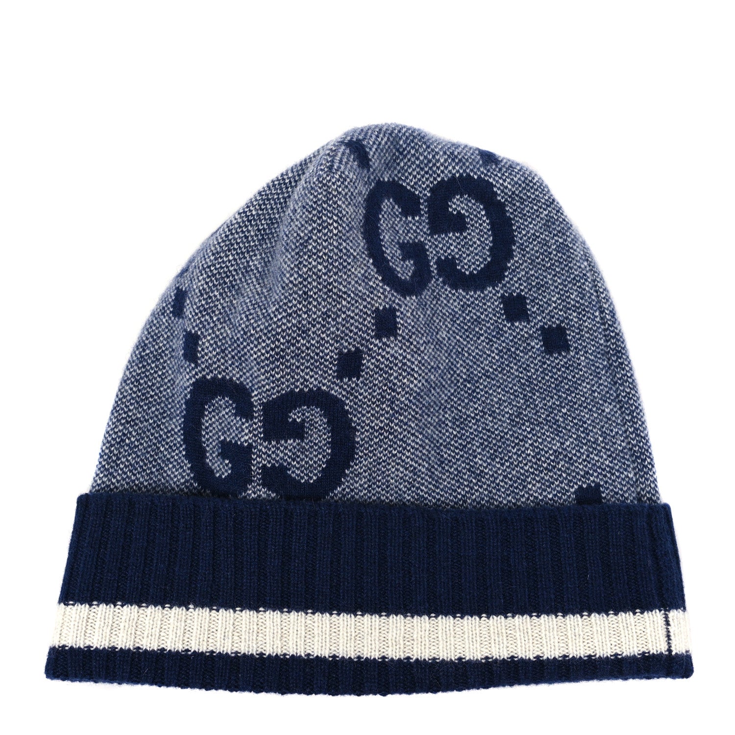Gucci Cashmere Jacquard Monogram Jumbo GG Canvy Hat Beanie Hat M Blue Ivory 2 of 3