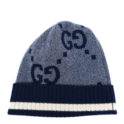 Gucci Cashmere Jacquard Monogram Jumbo GG Canvy Hat Beanie Hat M Blue Ivory 2 of 3