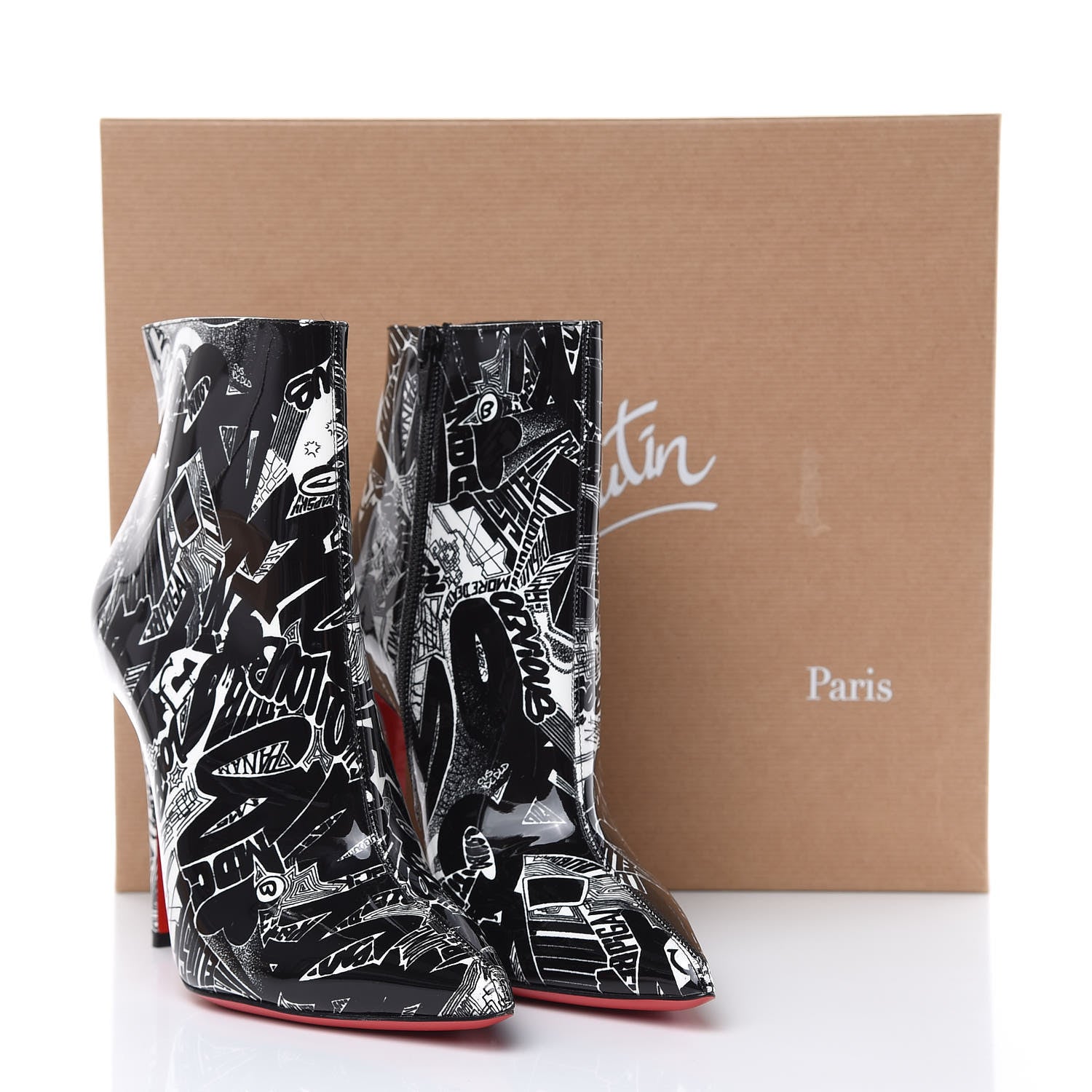 Christian Louboutin Patent Nicograf So Kate Booty 100 Ankle Boots 37.5 Black White 9 of 9