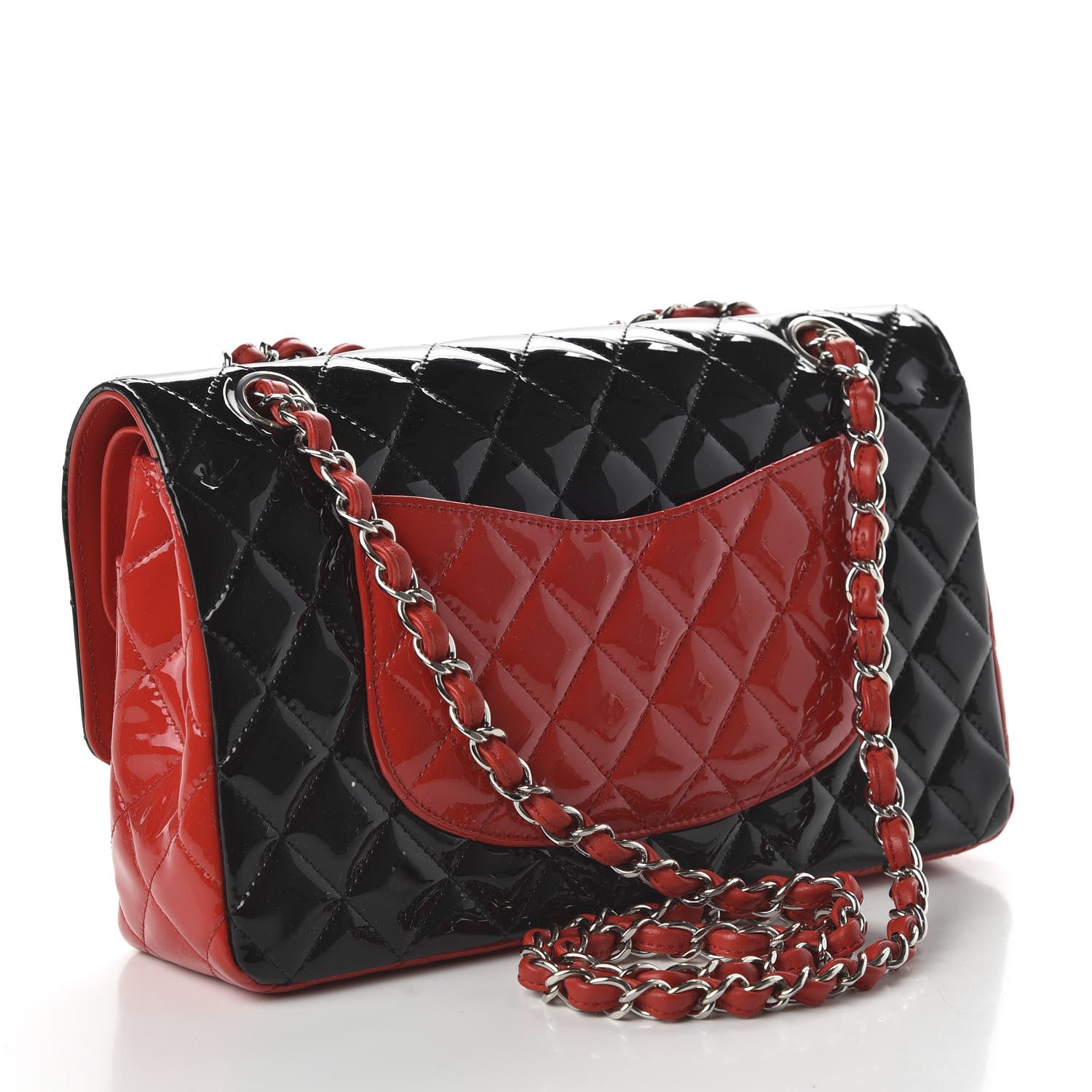 Chanel Patent Calfskin Quilted Bi-Color Medium Double Flap Black Red 3 of 12