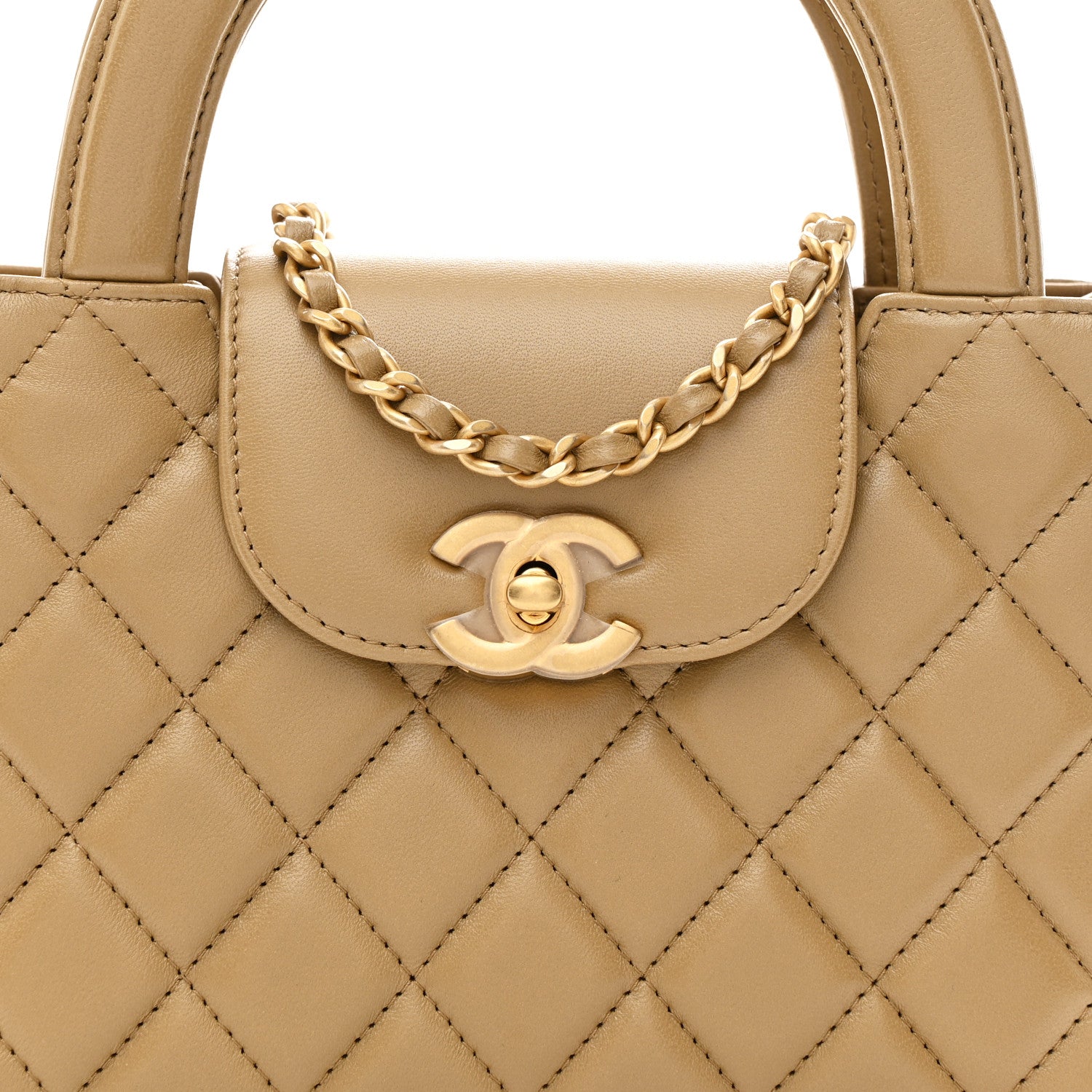 Chanel Shiny Aged Calfskin Quilted Nano Kelly Shopper Dark Beige 8 of 11