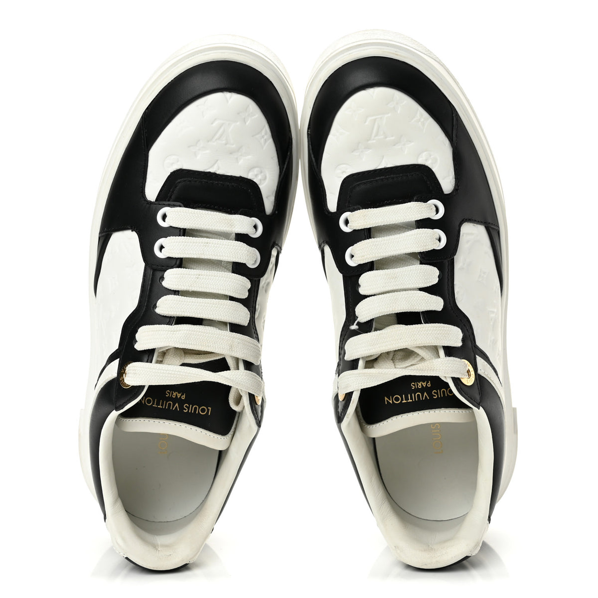 Louis Vuitton Monogram Embossed Calfskin Time Out Sneakers 37 White Black 2 of 10