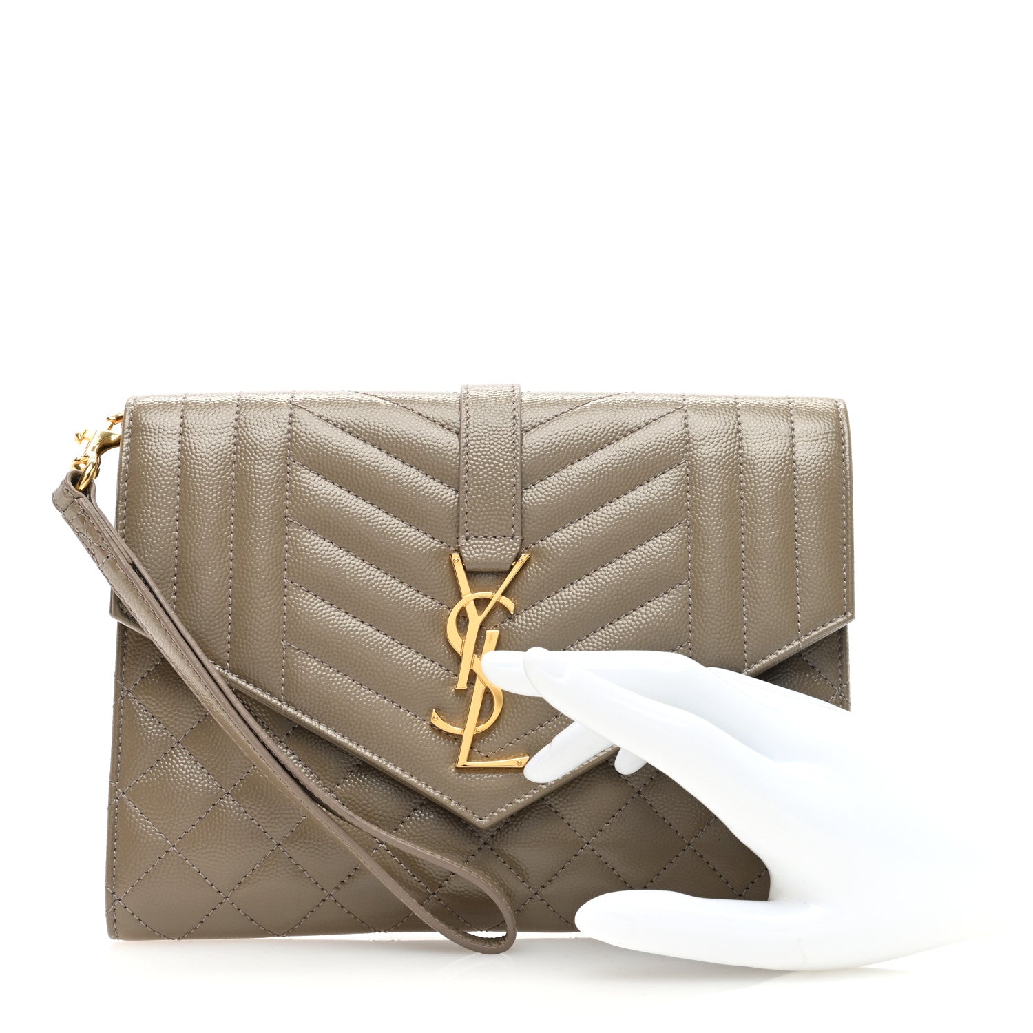 Saint Laurent Grain De Poudre Textured Mixed Matelasse Triquilt Monogram Greyish Brown 2 of 7